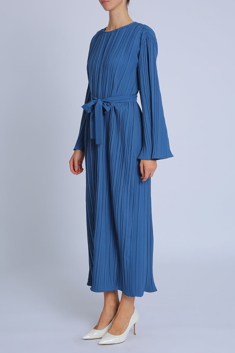 Sonia Belted Accordion Pleat Flared Maxi Dress - Shop Beulah Style