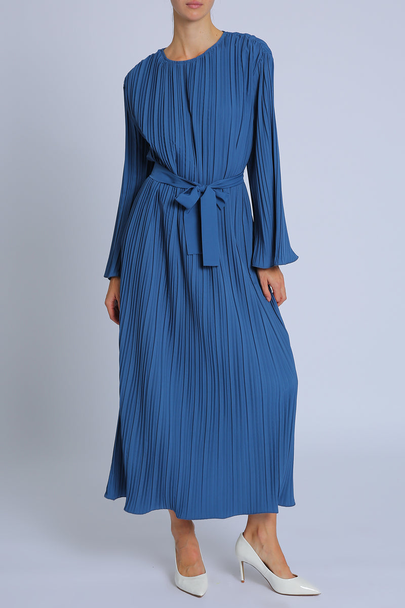 Sonia Belted Accordion Pleat Flared Maxi Dress - Shop Beulah Style