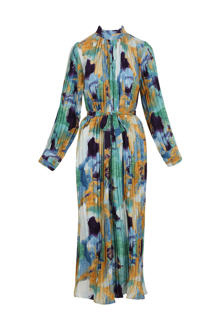 Rachael Multicolor Abstract Printed Pleats Midi Dress - Shop Beulah Style