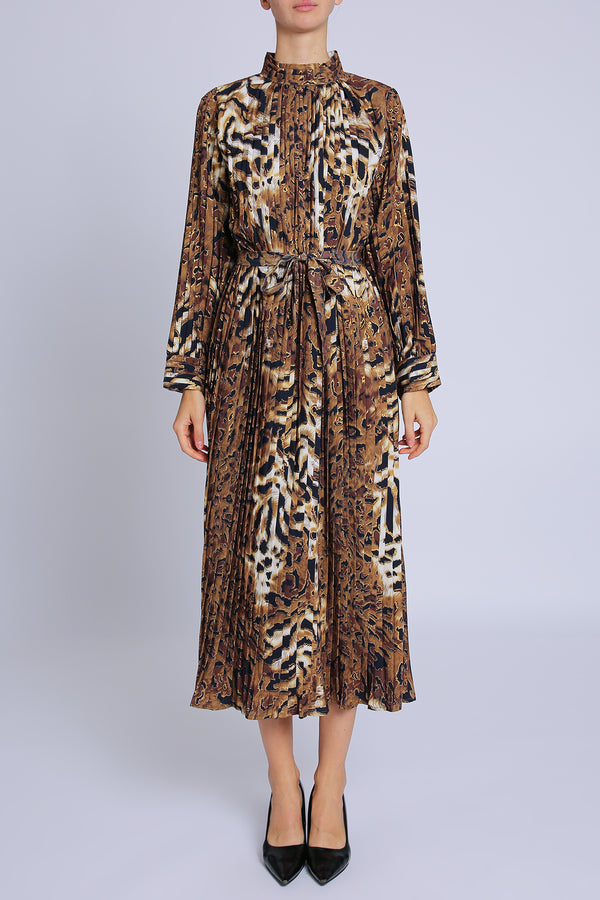 Kitta Animal Printed Pleats Midi Dress - Shop Beulah Style