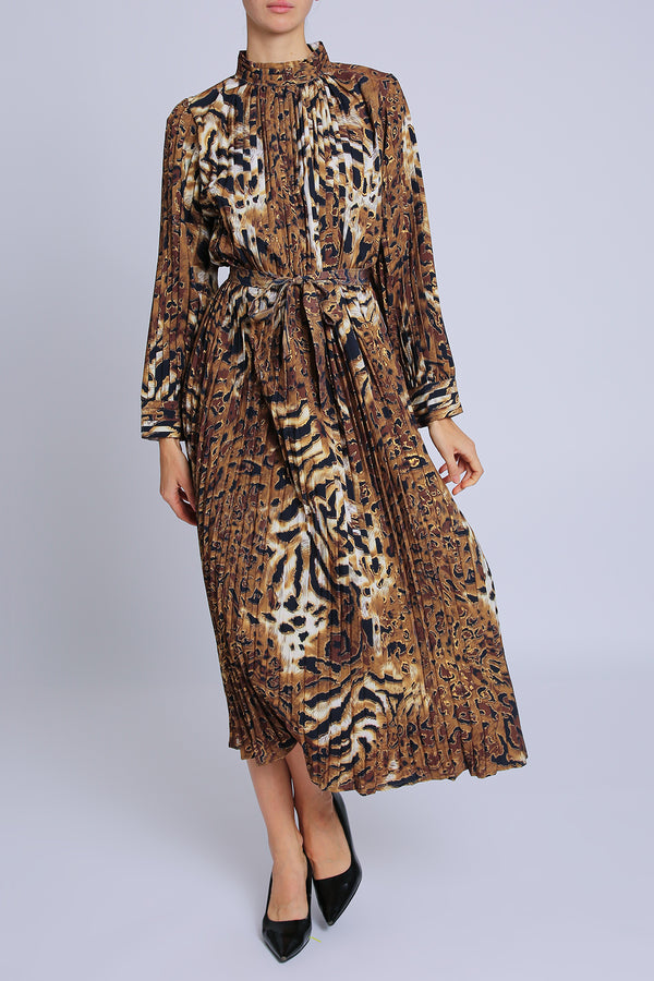 Kitta Animal Printed Pleats Midi Dress - Shop Beulah Style