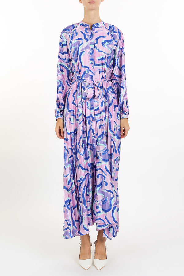 Cale Abstract Print Pleat Belted Maxi Dress - Shop Beulah Style