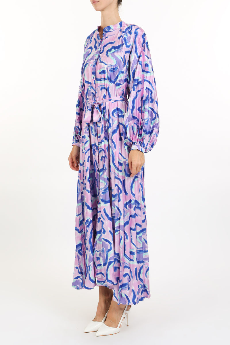 Cale Abstract Print Pleat Belted Maxi Dress - Shop Beulah Style