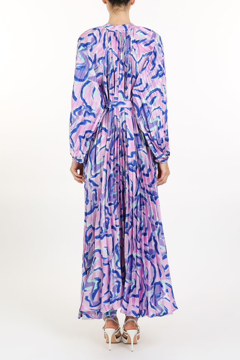 Cale Abstract Print Pleat Belted Maxi Dress - Shop Beulah Style