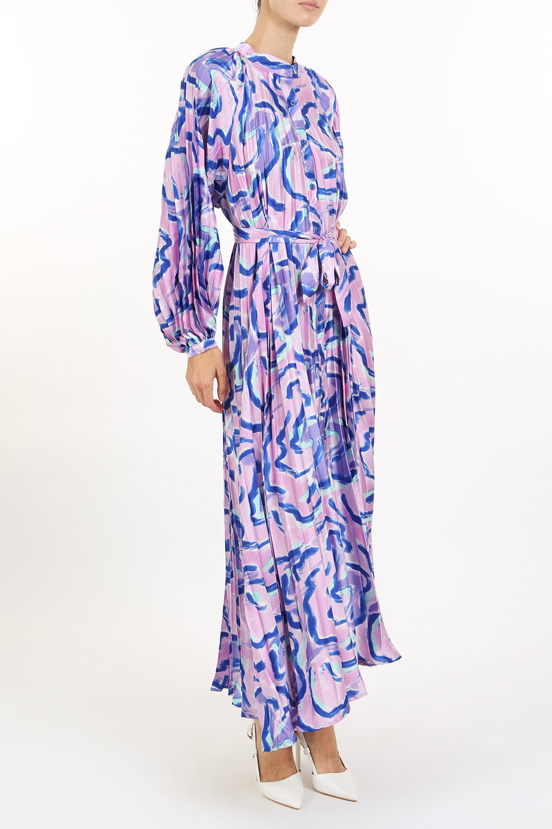 Cale Abstract Print Pleat Belted Maxi Dress - Shop Beulah Style