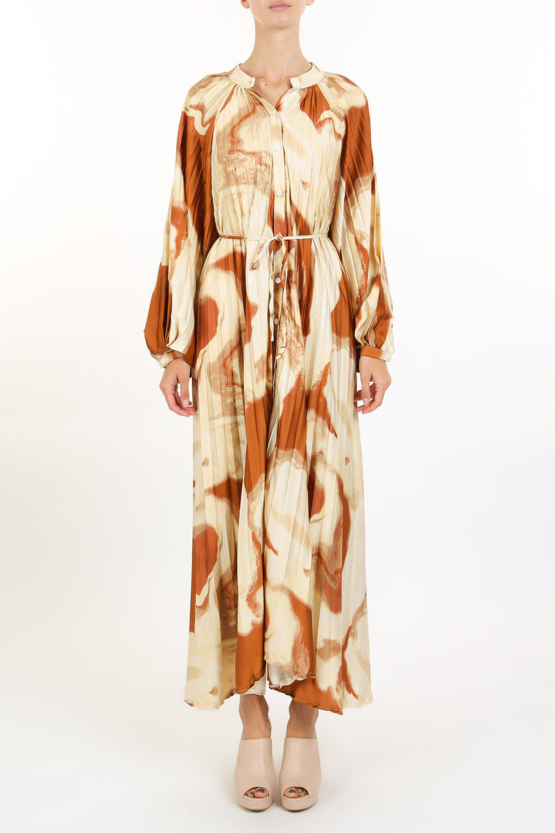 Sara Abstract Print Pleat Belted Maxi Dress - Shop Beulah Style