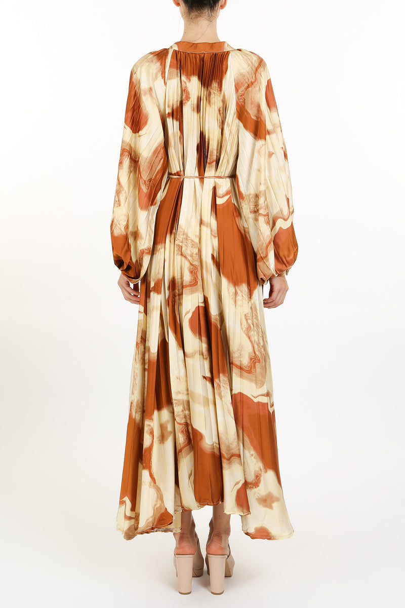 Sara Abstract Print Pleat Belted Maxi Dress - Shop Beulah Style