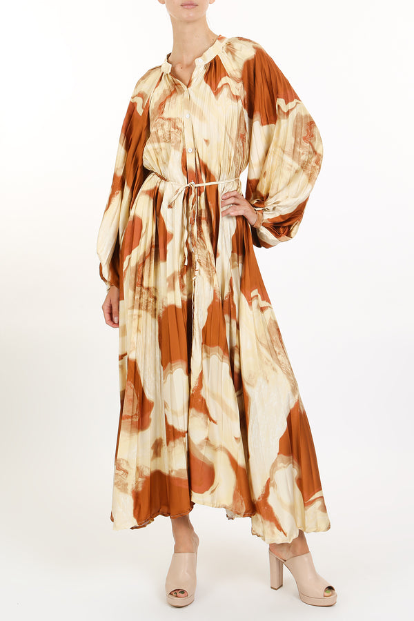 Sara Abstract Print Pleat Belted Maxi Dress - Shop Beulah Style