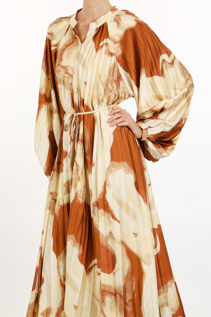 Sara Abstract Print Pleat Belted Maxi Dress - Shop Beulah Style