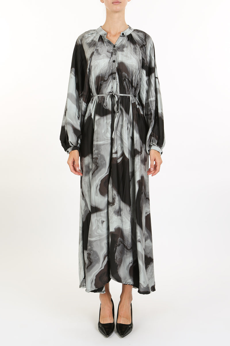 Sara Abstract Print Pleat Belted Maxi Dress - Shop Beulah Style