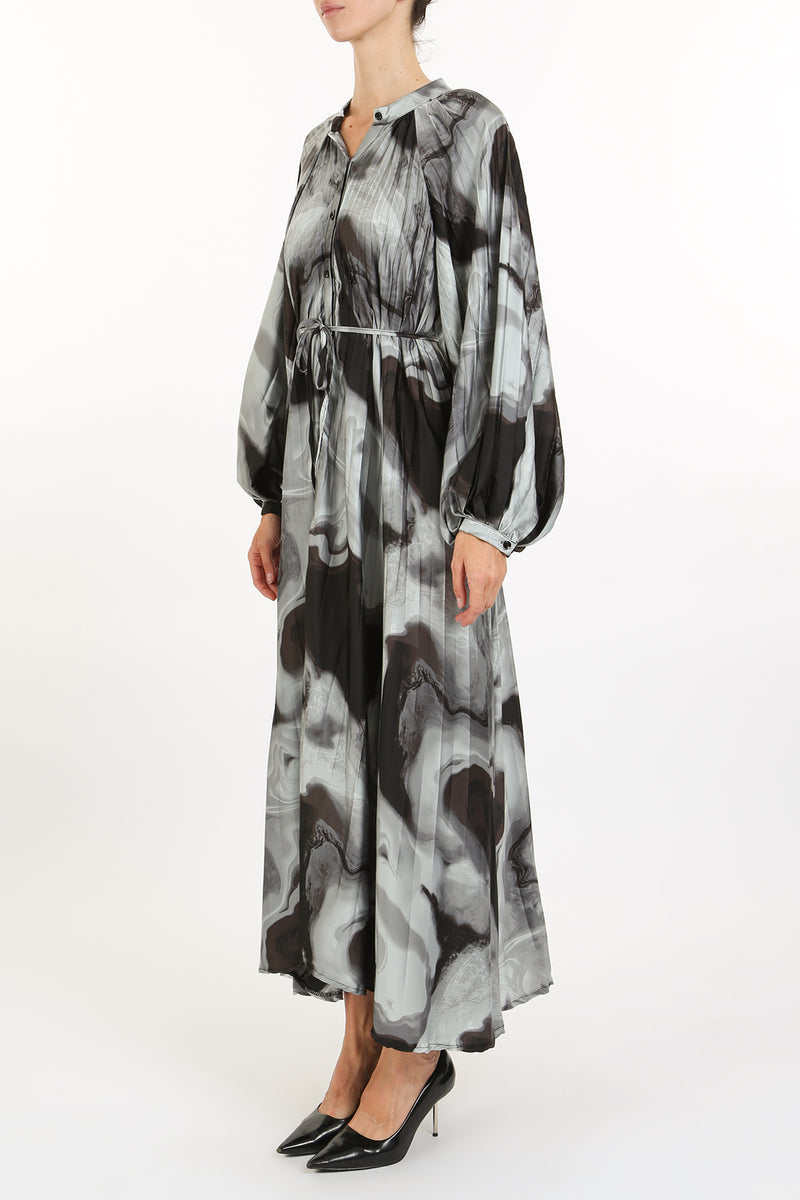 Sara Abstract Print Pleat Belted Maxi Dress - Shop Beulah Style