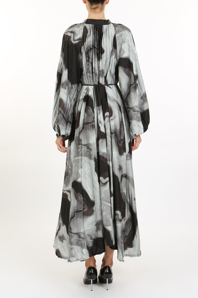 Sara Abstract Print Pleat Belted Maxi Dress - Shop Beulah Style