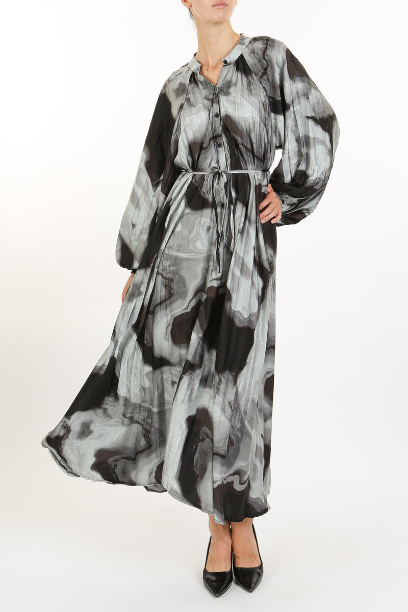 Sara Abstract Print Pleat Belted Maxi Dress - Shop Beulah Style