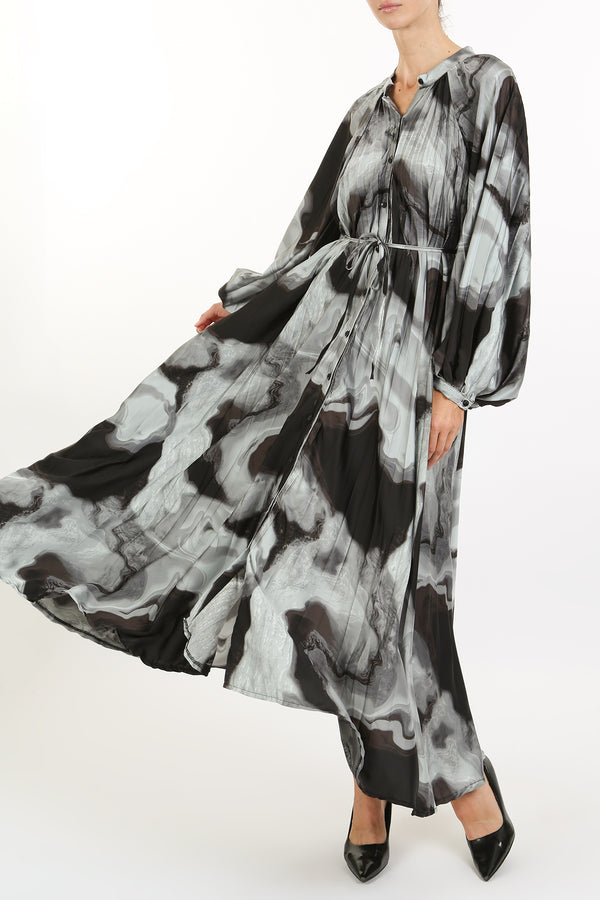 Sara Abstract Print Pleat Belted Maxi Dress - Shop Beulah Style