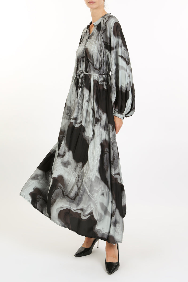 Sara Abstract Print Pleat Belted Maxi Dress - Shop Beulah Style