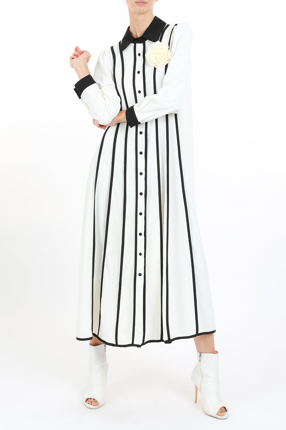 Rhett Floral Applique Contrast Stripe Midi Shirt Dress - Shop Beulah Style