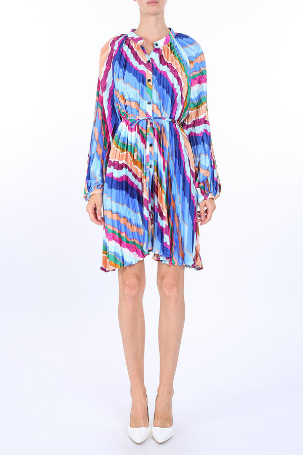 Penelope Abstract Print Pleat Belted Mini Dress - Shop Beulah Style