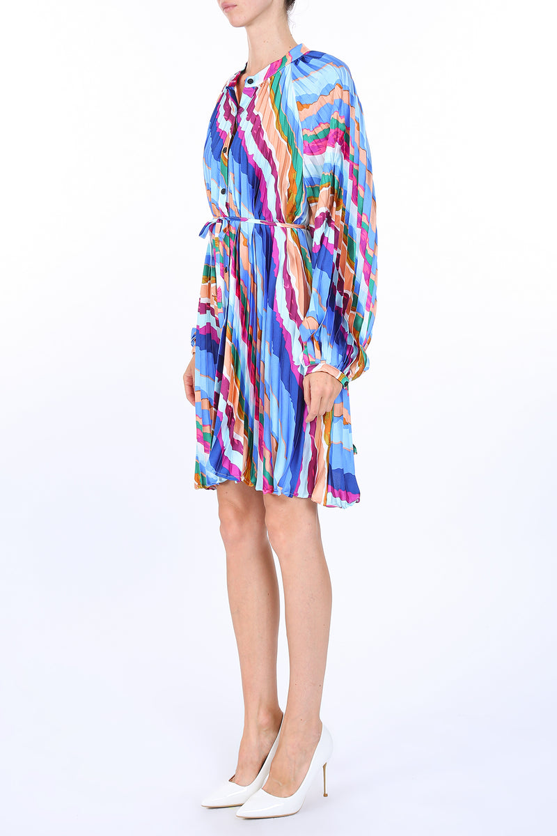 Penelope Abstract Print Pleat Belted Mini Dress