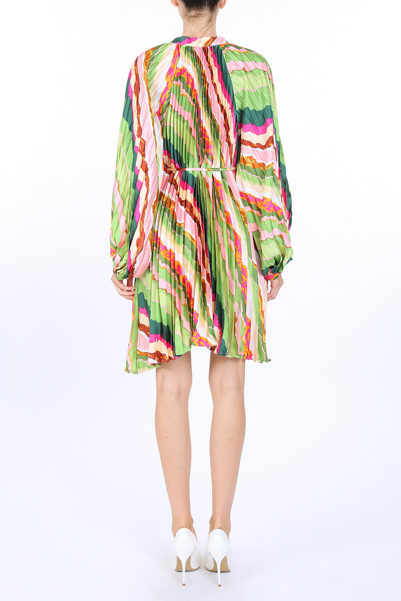 Penelope Abstract Print Pleat Belted Mini Dress - Shop Beulah Style