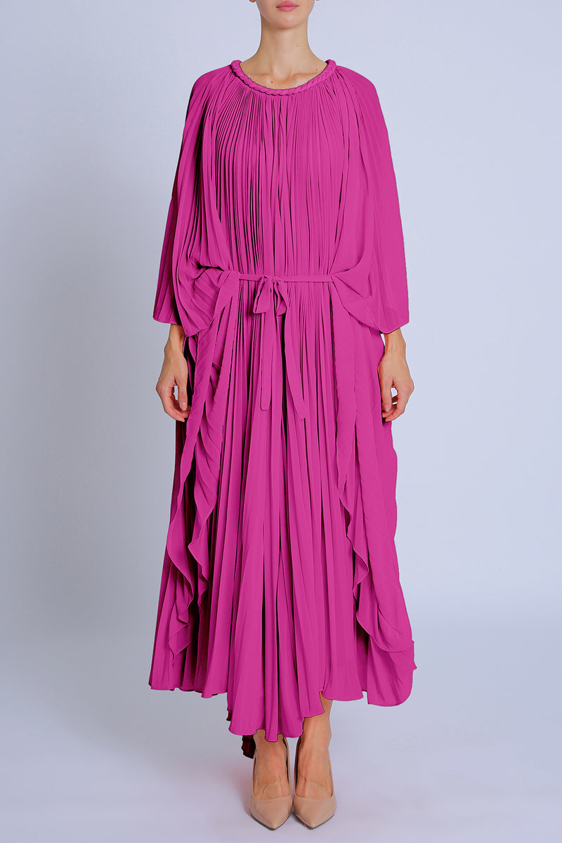 Jay Braid Trim Detail Belted Pleats Maxi Dress