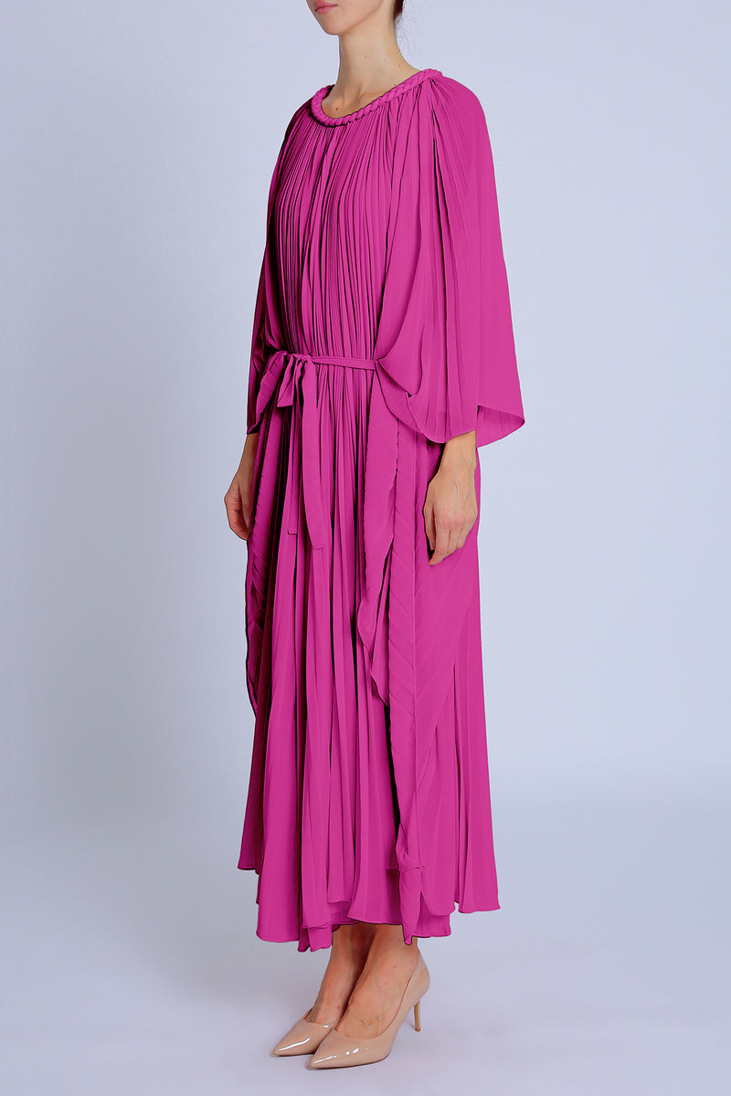 Jay Braid Trim Detail Belted Pleats Maxi Dress