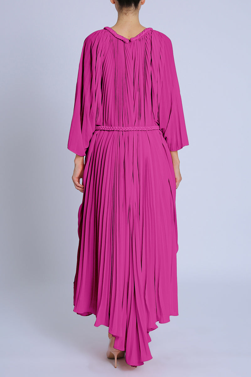 Jay Braid Trim Detail Belted Pleats Maxi Dress