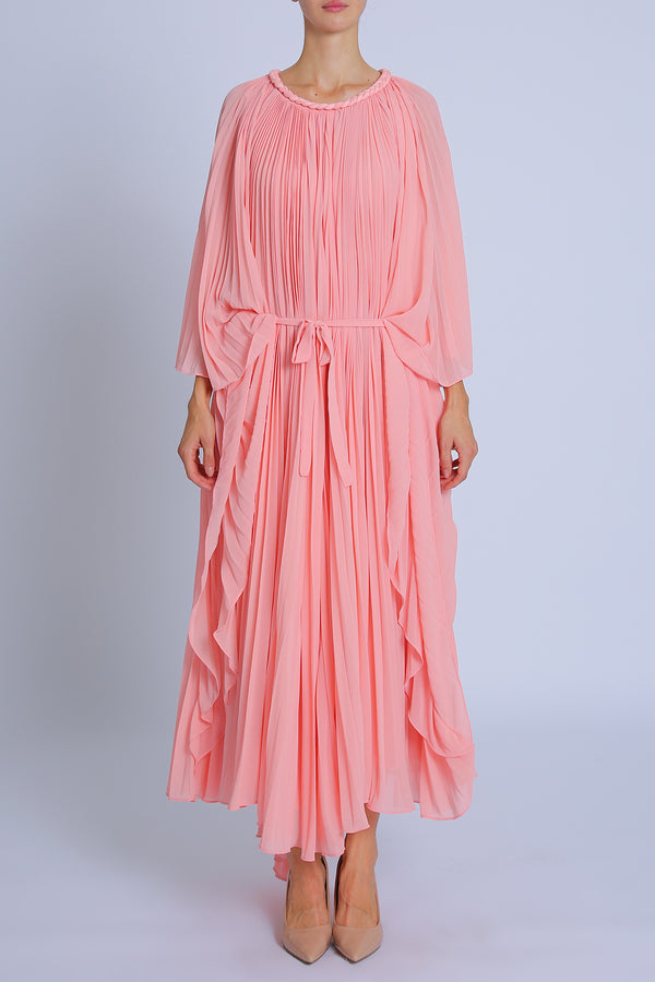 Jay Braid Trim Detail Belted Pleats Maxi Dress - Shop Beulah Style