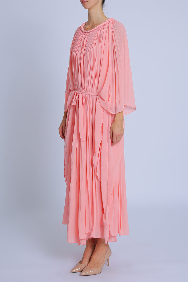 Jay Braid Trim Detail Belted Pleats Maxi Dress - Shop Beulah Style