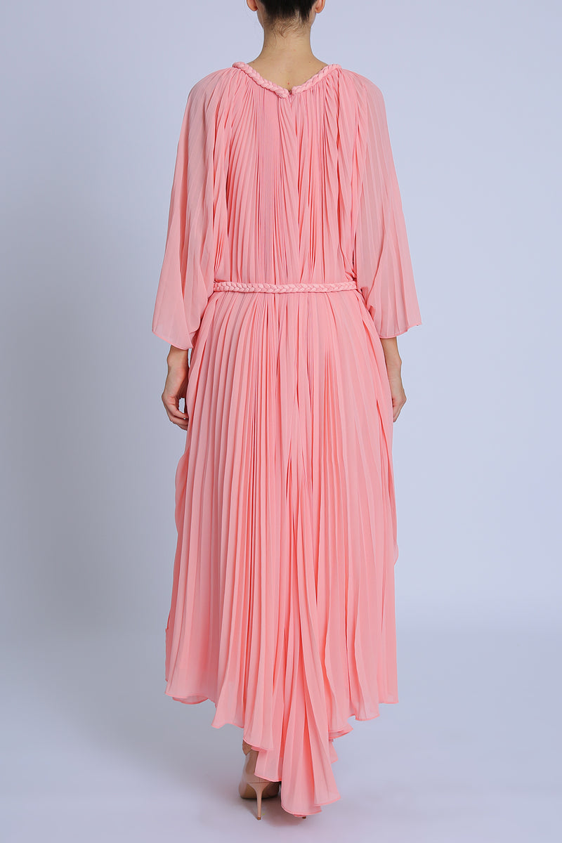 Jay Braid Trim Detail Belted Pleats Maxi Dress - Shop Beulah Style