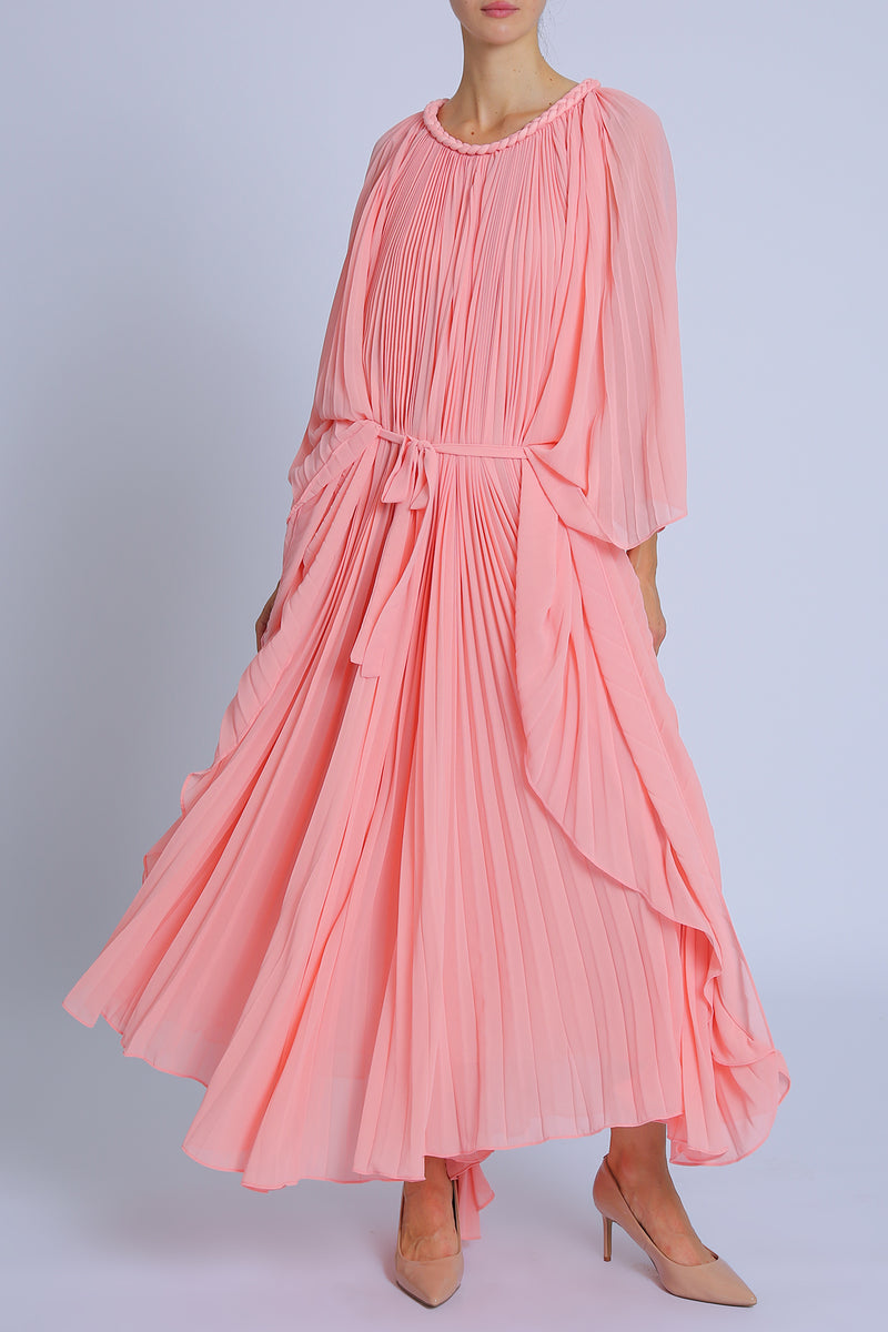 Jay Braid Trim Detail Belted Pleats Maxi Dress - Shop Beulah Style