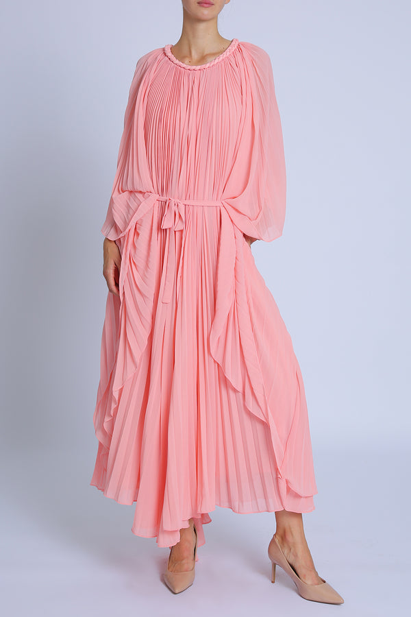 Jay Braid Trim Detail Belted Pleats Maxi Dress - Shop Beulah Style