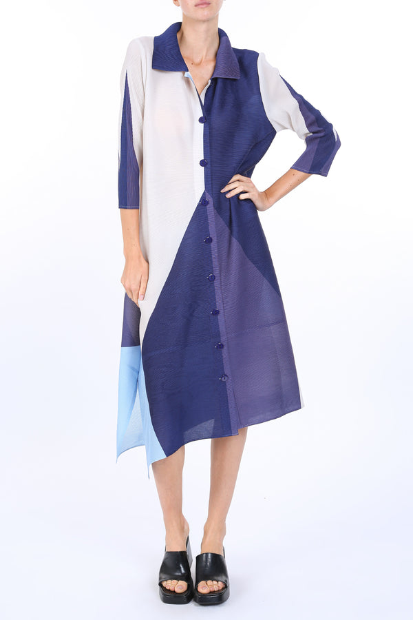 Kalie Colorblock Print Elastic Pleats Midi Shirt Dress - Shop Beulah Style