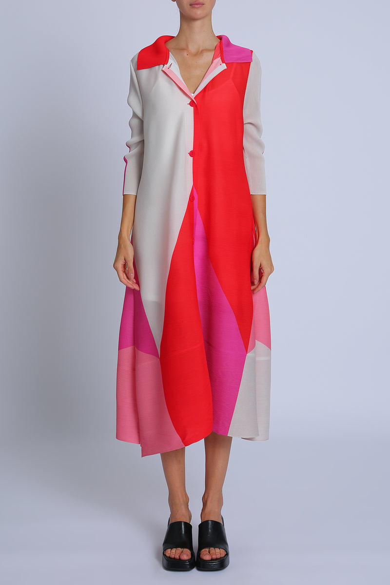 Kalie Colorblock Print Elastic Pleats Midi Shirt Dress - Shop Beulah Style