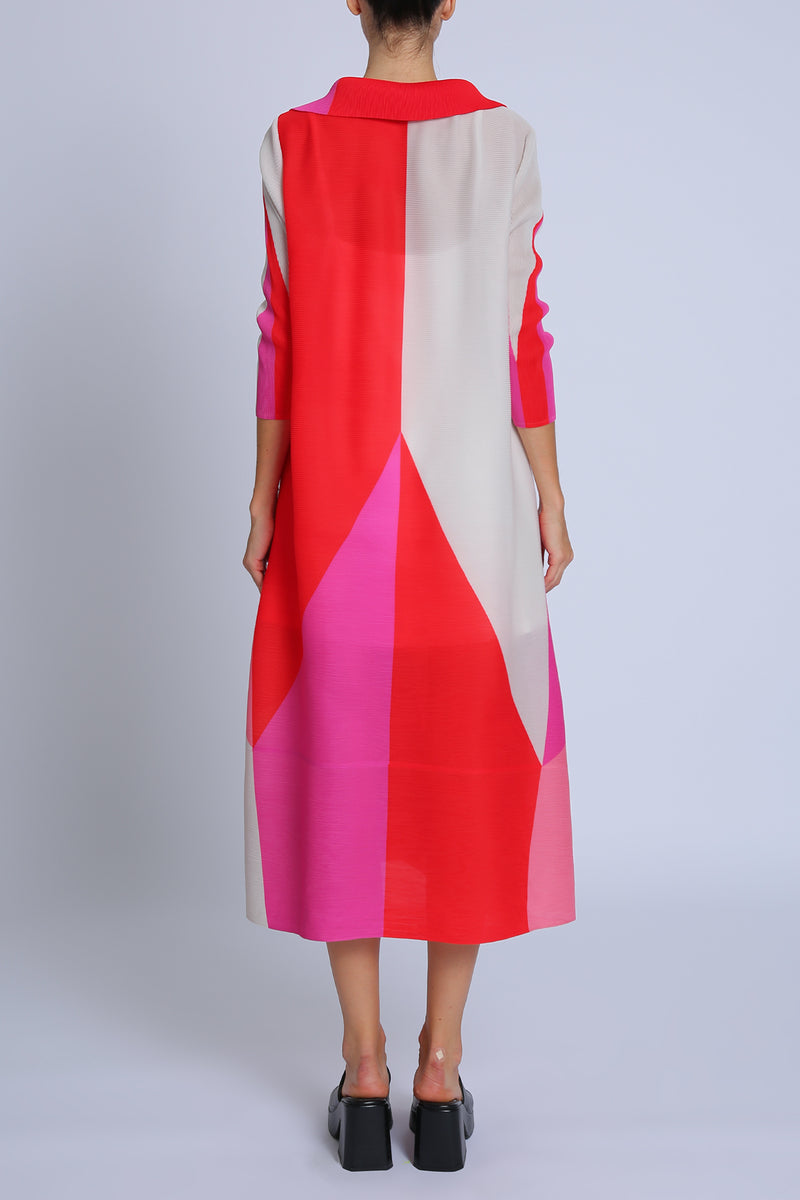 Kalie Colorblock Print Elastic Pleats Midi Shirt Dress - Shop Beulah Style