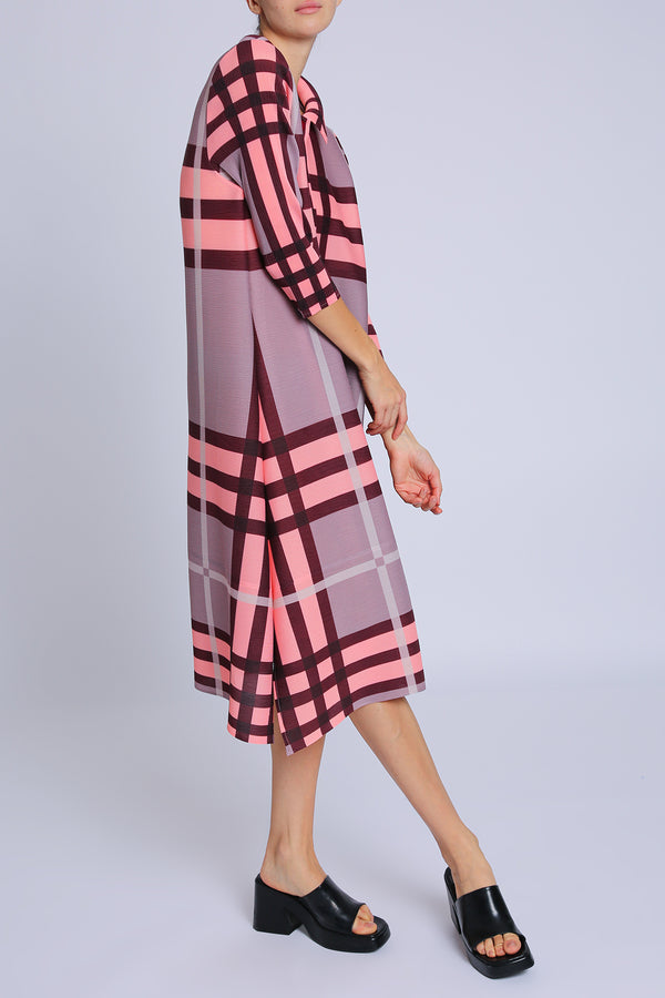 Jess Contrast Plaid Pattern Pleated Midi Shirt Dress - Shop Beulah Style