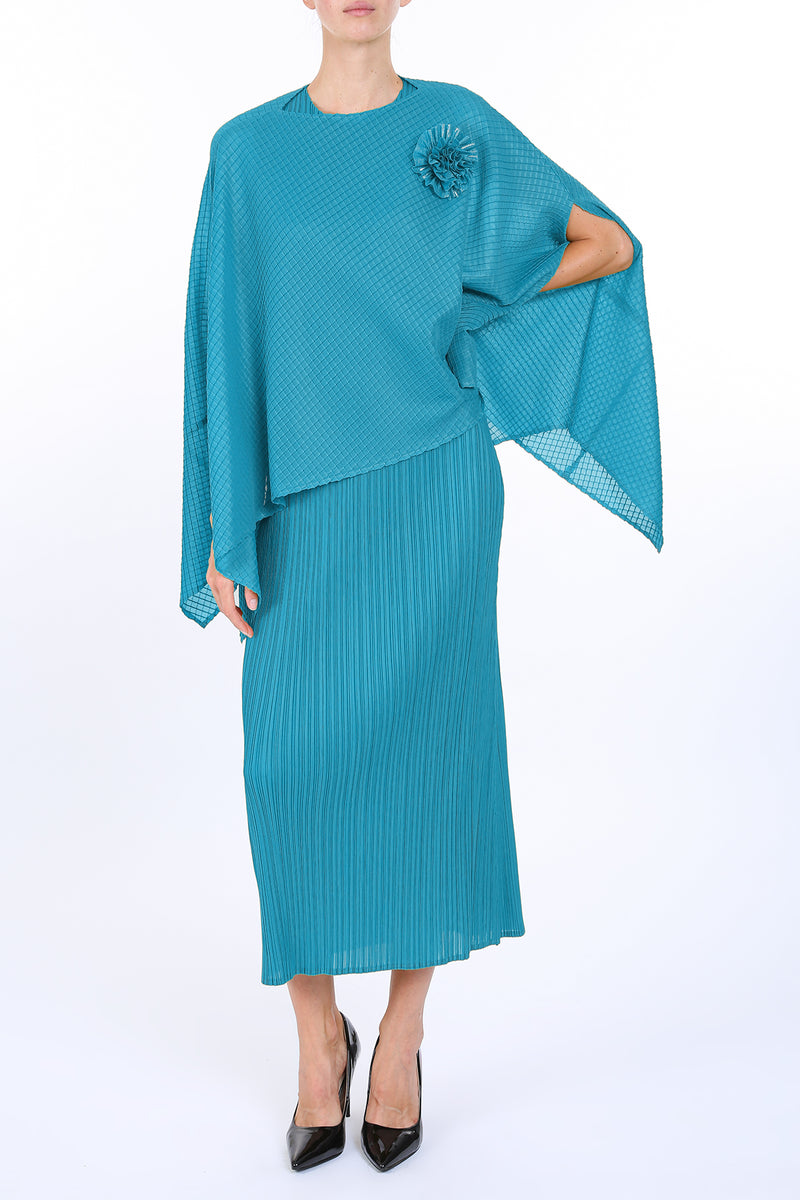 Alden Flower Corsage Detail Pleats Shawl & Maxi Dress - Shop Beulah Style