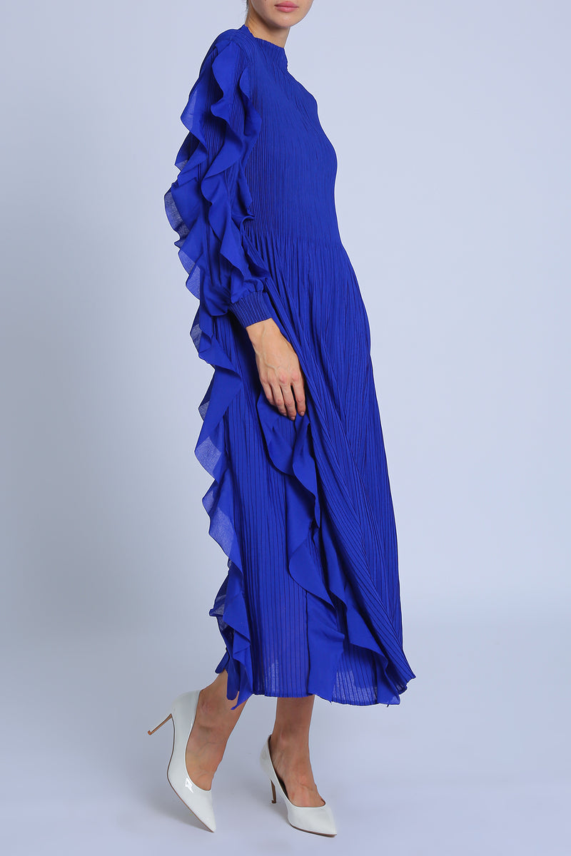 Avery Ruffled Detail Pleats Maxi Dress