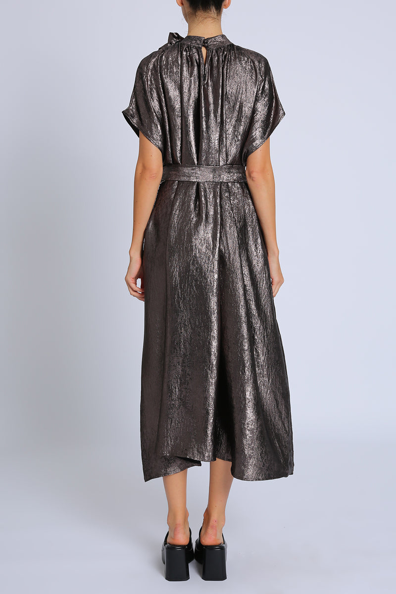 Harper Metallic Foil Coated Floral Corsage Midi Dress