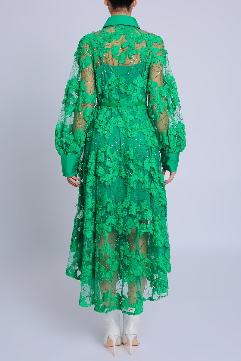 Darwin Floral Embroidered on Sequined Mesh Maxi Dress