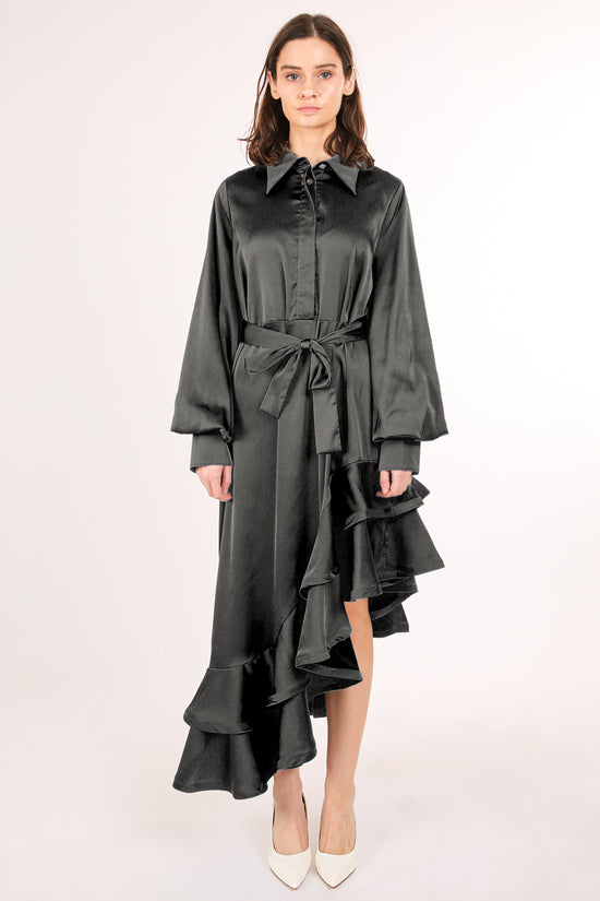 Kas Satin Belted Asymmetrical Hi-Low Hem Maxi Dress - Shop Beulah Style