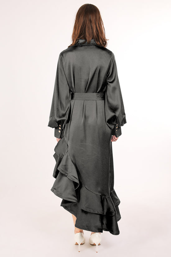 Kas Satin Belted Asymmetrical Hi-Low Hem Maxi Dress - Shop Beulah Style