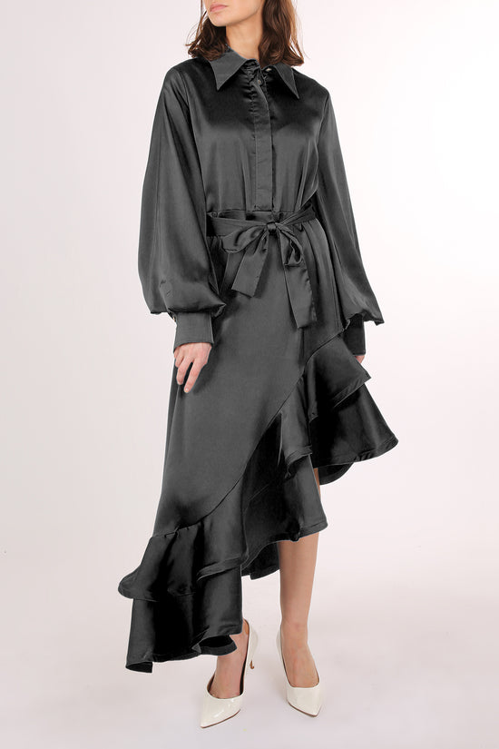 Kas Satin Belted Asymmetrical Hi-Low Hem Maxi Dress - Shop Beulah Style