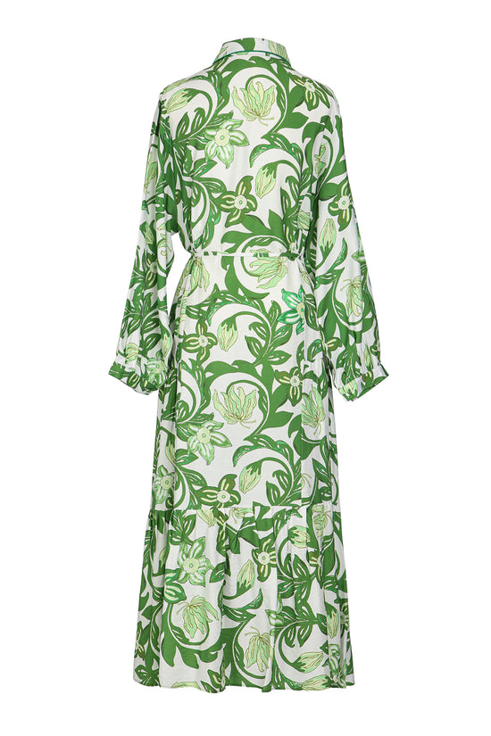 James Botanical Print Belted Maxi Tiered Shirt Dress - Shop Beulah Style