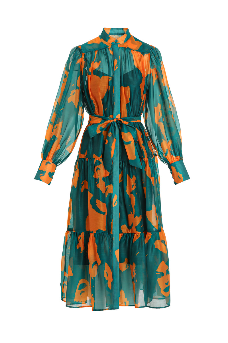 Yesenia Abstract Portrait Printed Sheer Belted Maxi Dress - Shop Beulah Style