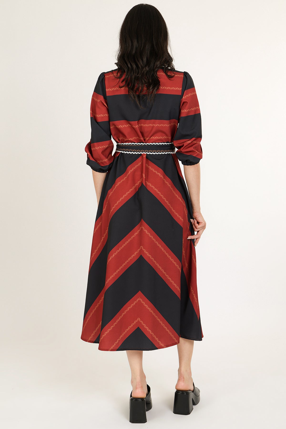 Carmine Bicolor Stripe Lace Trim Belted Maxi Shirt Dress - Shop Beulah Style