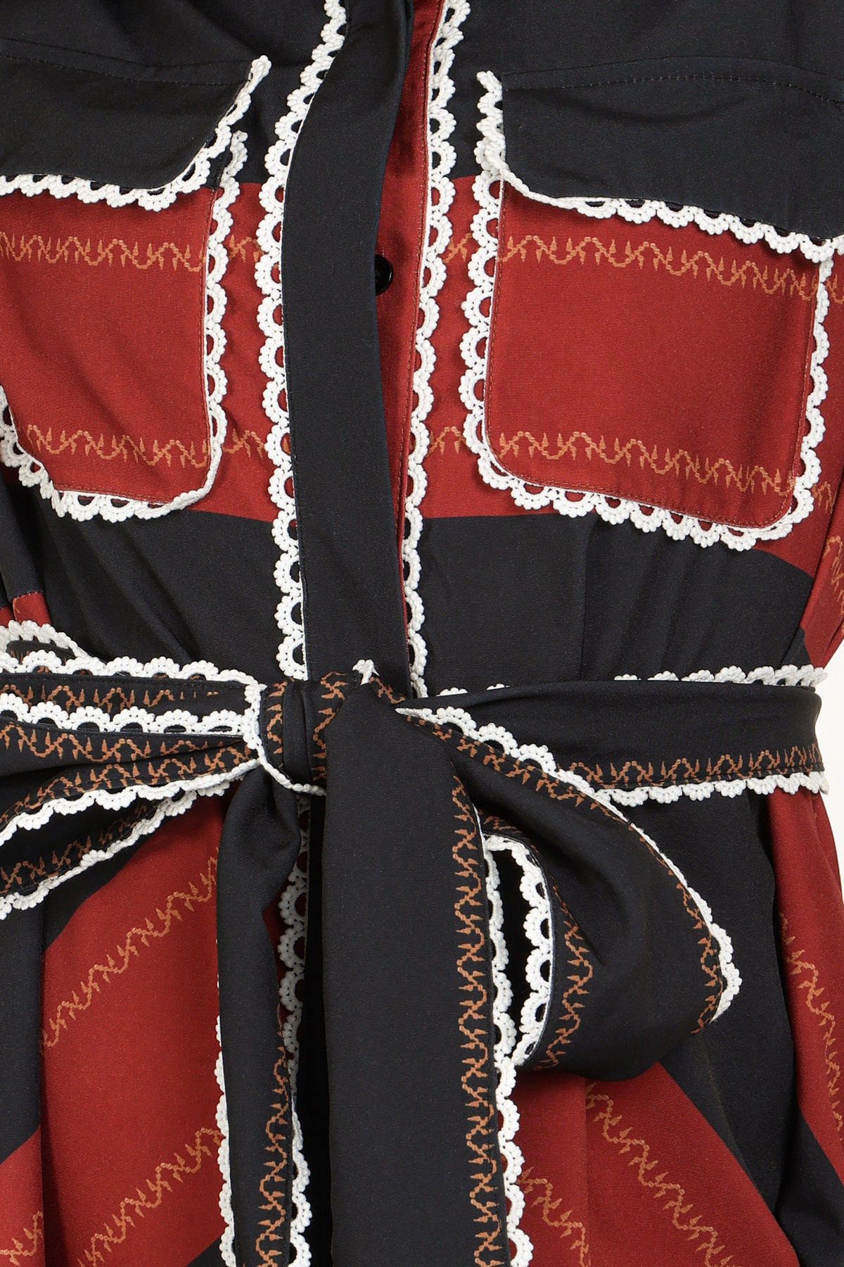 Carmine Bicolor Stripe Lace Trim Belted Maxi Shirt Dress - Shop Beulah Style