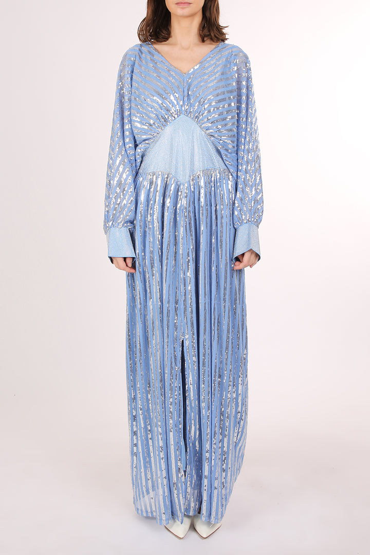 Warren Multi Embellished V-Neck Mesh Slit Maxi Dress - Shop Beulah Style