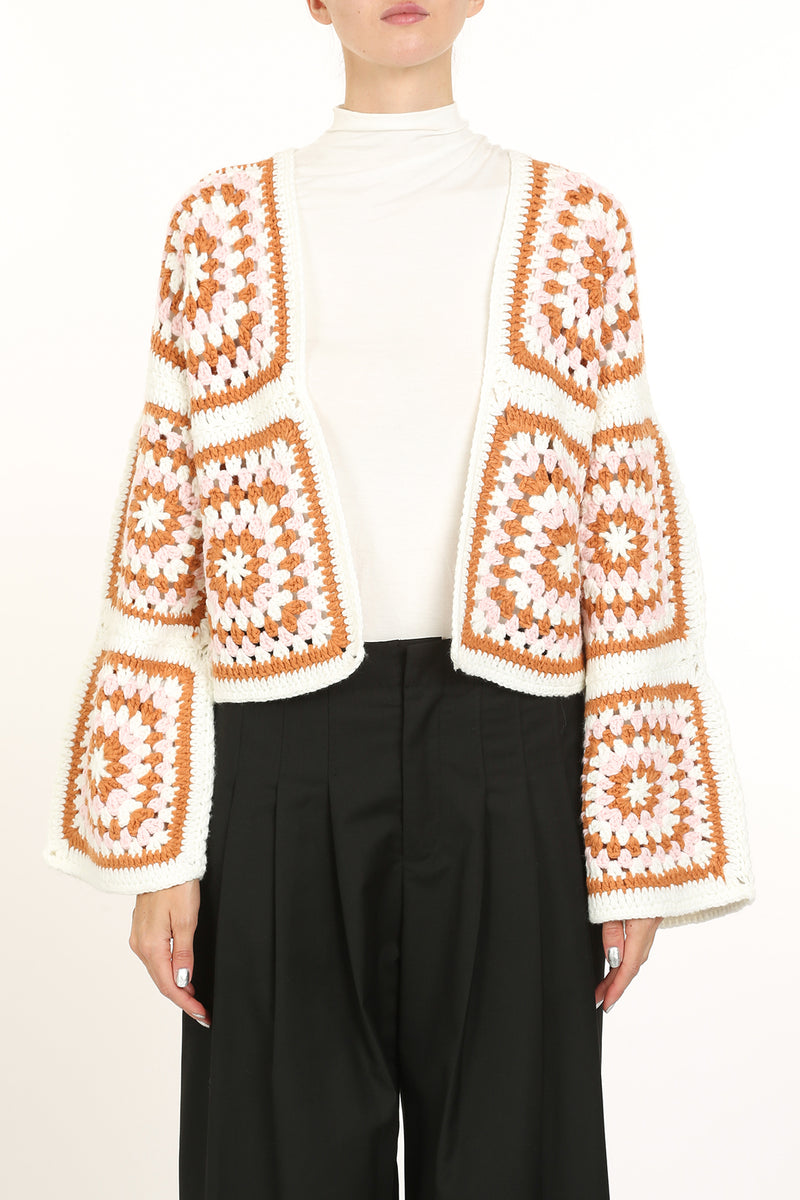 Geometric Floral Crochet Open Knit Cardigan - Shop Beulah Style