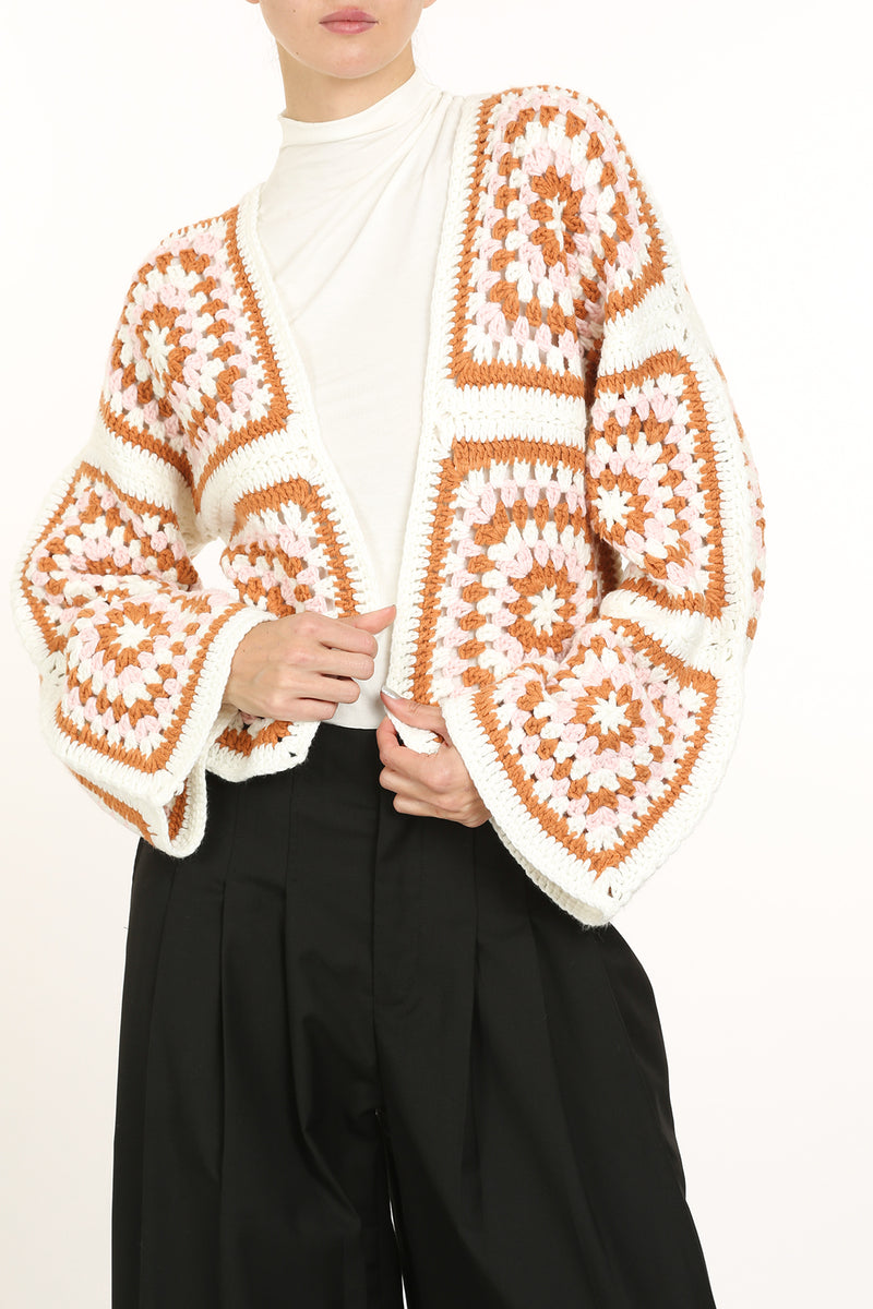 Geometric Floral Crochet Open Knit Cardigan - Shop Beulah Style