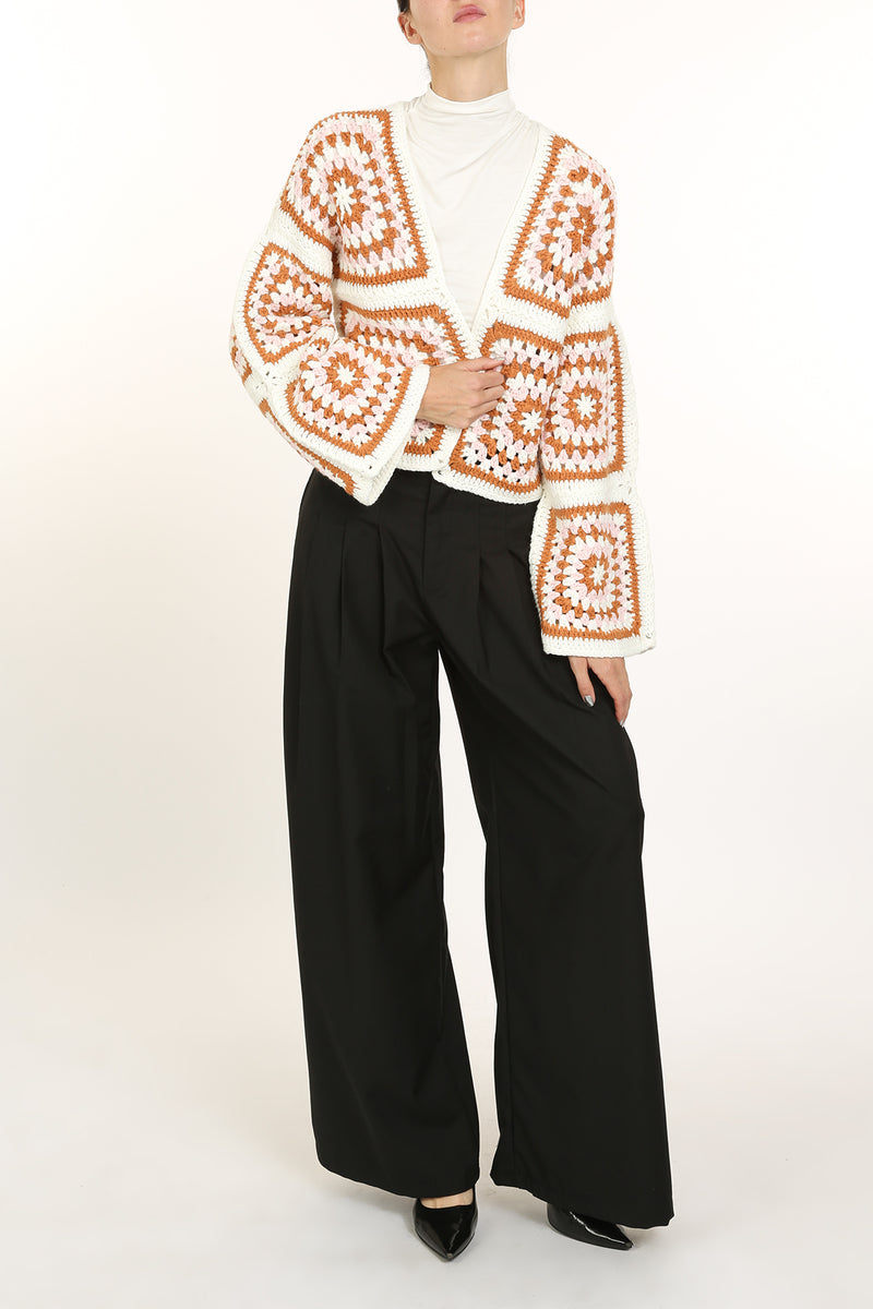 Geometric Floral Crochet Open Knit Cardigan - Shop Beulah Style